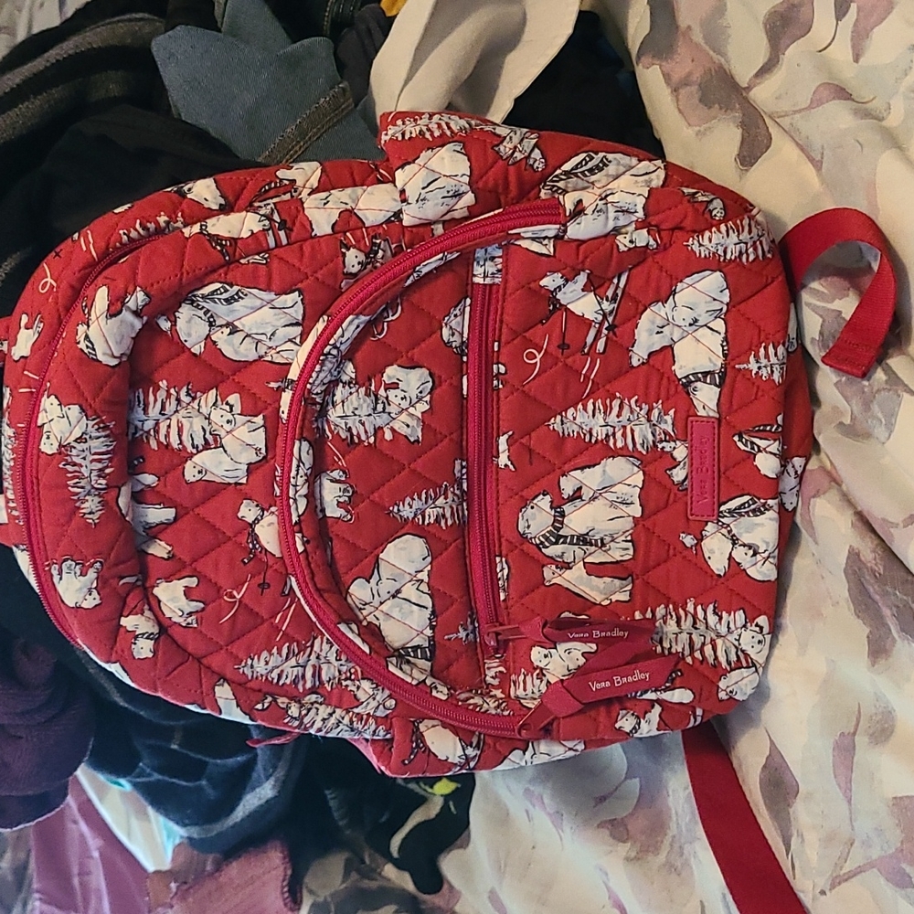 Vera bradley beary merry red polar bears essential compact backpack
